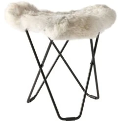 Flying Goose Iceland Stool, Shorn Grey/Black -Meubelwinkel cuero flying goose iceland stool shorn grey 18