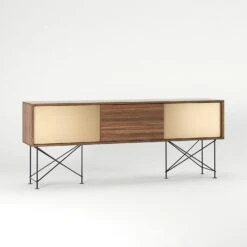 Vogue Media Furniture 180H, Walnut/1W2B/Black -Meubelwinkel decotique vogue media furniture 180 two brass doors frame 284