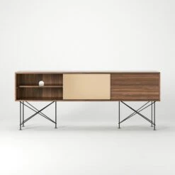 Vogue Media Furniture 180H, Walnut/1W2B/Black -Meubelwinkel decotique vogue media furniture 180 two brass doors frame 286