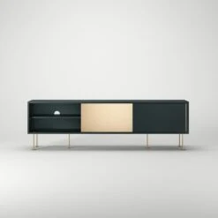 Vogue Mediabänk 180L, Grå/1G2B/Mässing -Meubelwinkel decotique vogue media furniture 180 two brass doors legs 100