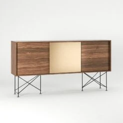 Vogue Sideboard 180H, Walnut/2W1B/Black -Meubelwinkel decotique vogue sideboard 180 one brass door frame stand 317