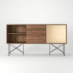 Vogue Sideboard 180H, Walnut/2W1B/Black -Meubelwinkel decotique vogue sideboard 180 one brass door frame stand 319