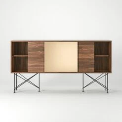 Vogue Sideboard 180H, Walnut/2W1B/Black -Meubelwinkel decotique vogue sideboard 180 one brass door frame stand 320
