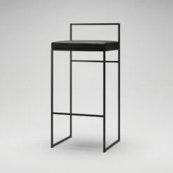 Barkruk Met Rugleuning 90 Cm, Zwart / Zwart Leer -Meubelwinkel department bar stool with backrest 90 cm 2