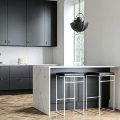 Barkruk Zonder Rugleuning 77 Cm, Wit / Zwart Leer -Meubelwinkel department bar stool without backrest 77 cm 92