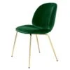 Gubi Beetle Dining Chair Fully Upholstered, Conic Base Brass, Velluto Cotone 234